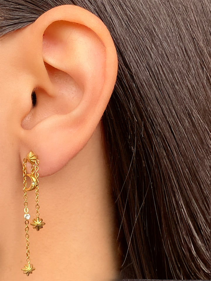 Par Arete Estrella Con Triple Cadena