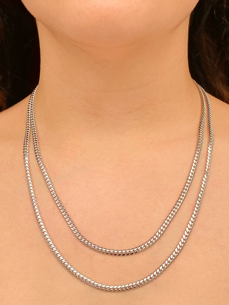 Cadena Eslabon Cubano 4 mm Oro Blanco 14k