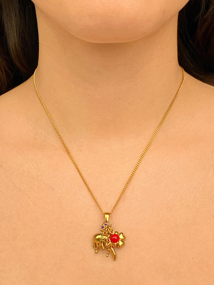 Collar Con Dije Elefante, Herradura, Ojo y Trebol