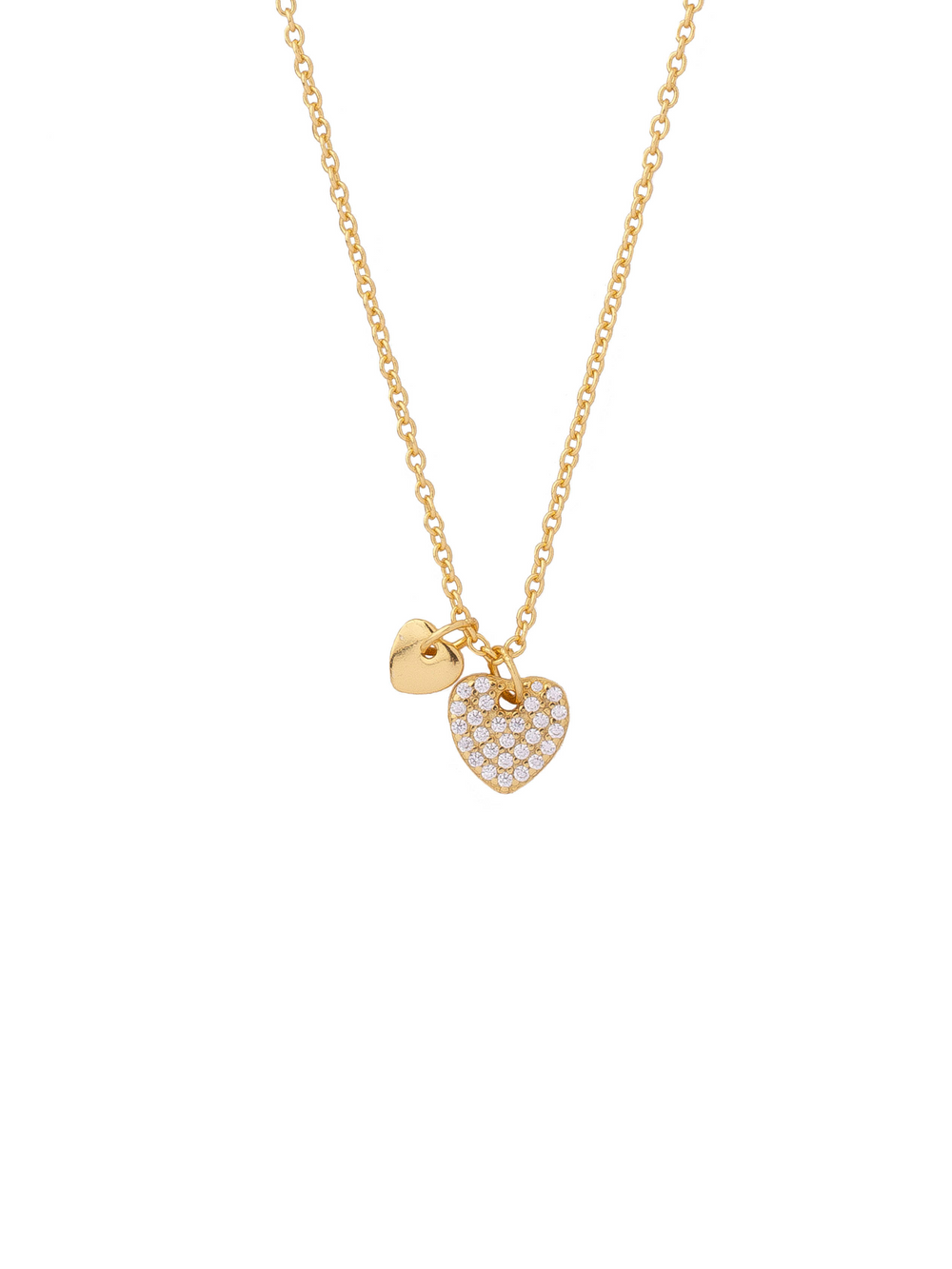 Collar Dije Doble Corazon Con Zirconias