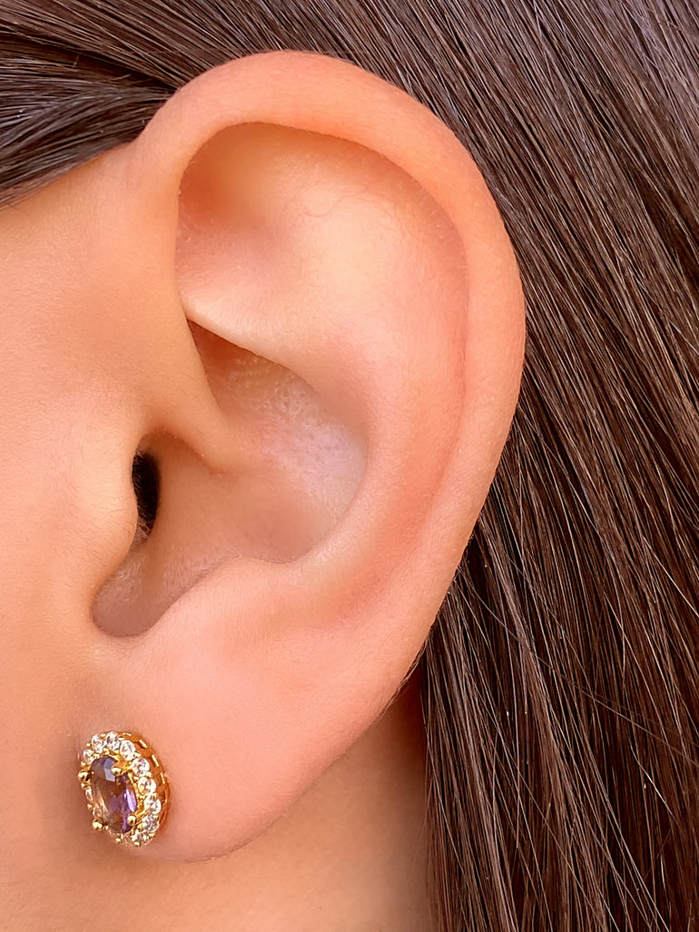 Par Arete Ovalado Birthstone Dorado