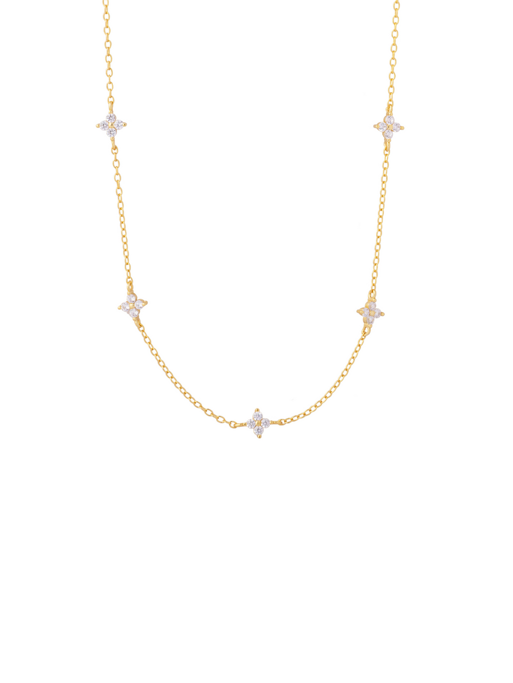 Collar Con Flores Cuatro Petalos Zirconias
