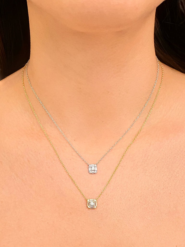 Collar Dije Cuadrado Zirconias Corte Baguette