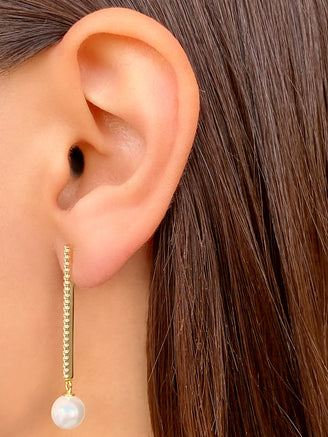 Par Arete Tira Zirconias Con Perla Colgante