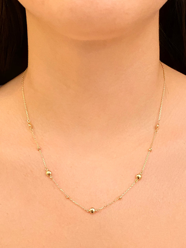 Collar Con Bolitas Oro 14k