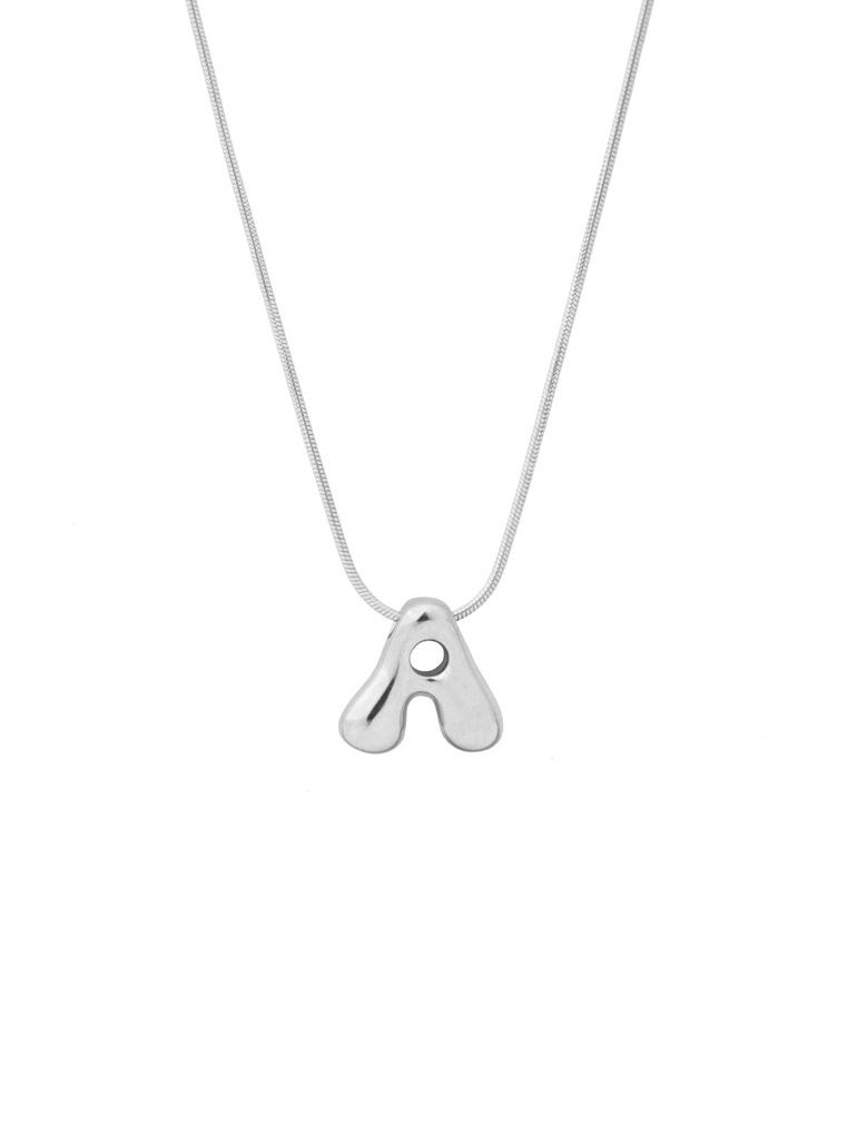 Collar Delgado Inicial Bubble Plateado