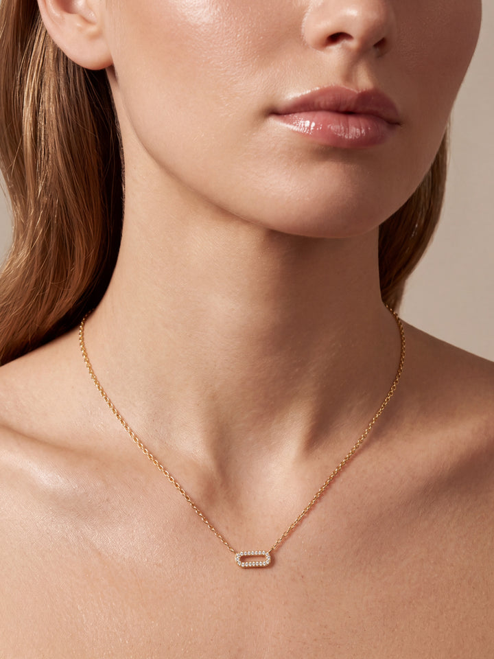 Collar Dije Eslabon Rectangular Con Zirconias