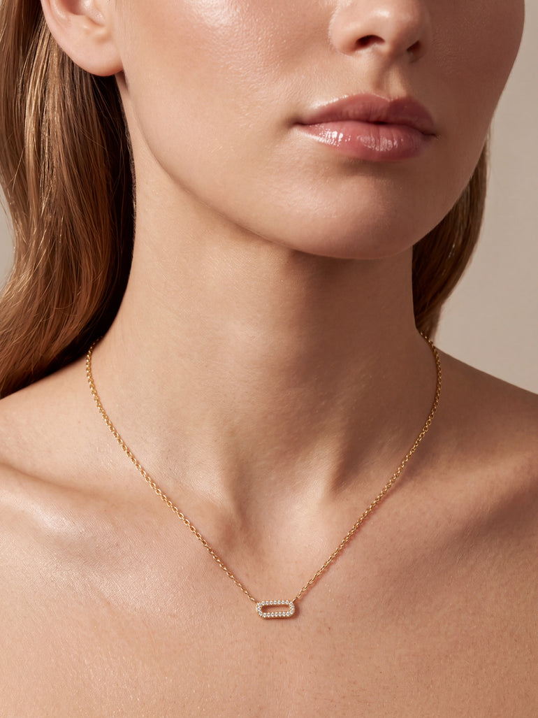 Collar Dije Eslabon Rectangular Con Zirconias