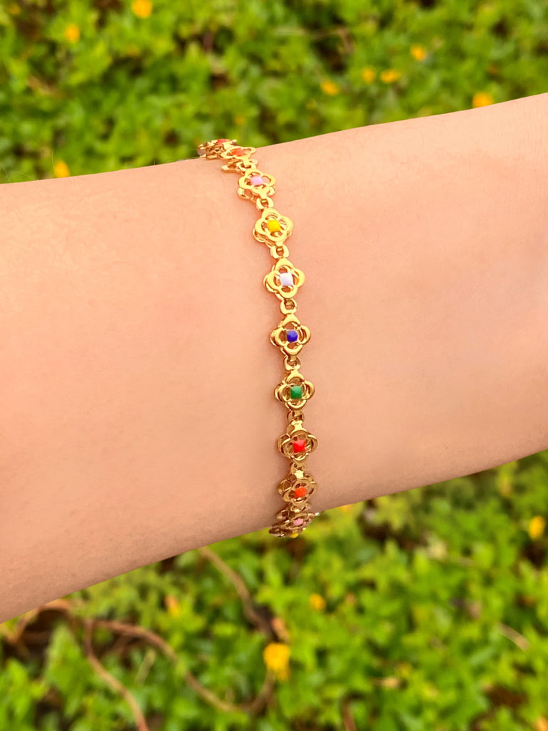 Pulsera Flores Cuatro Petalos Colores