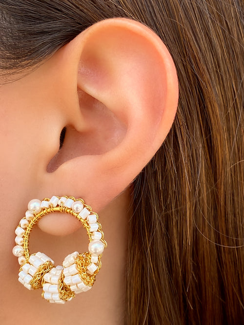 Par Arete Circulo Con Perlitas