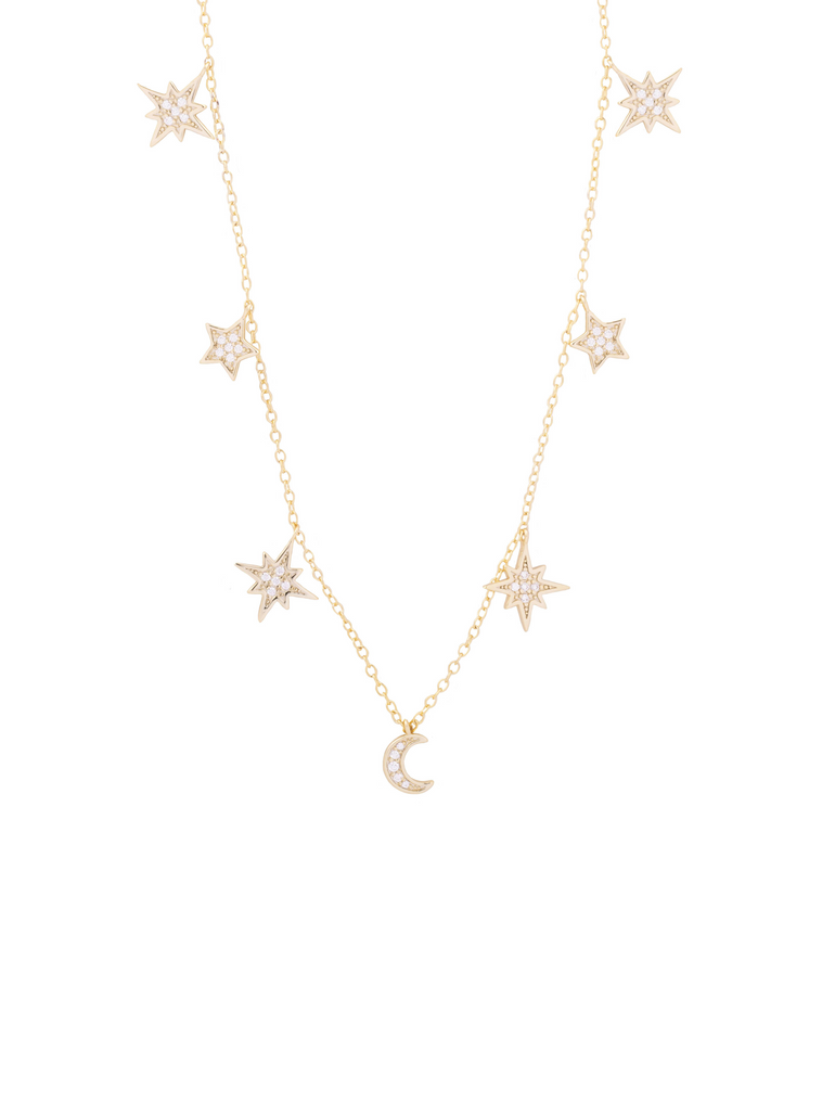 Collar Estrellas y Luna Con Zirconias