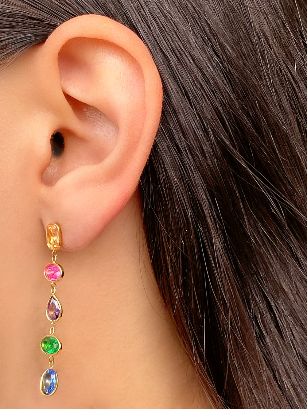 Par Arete Largos Zirconias Rainbow