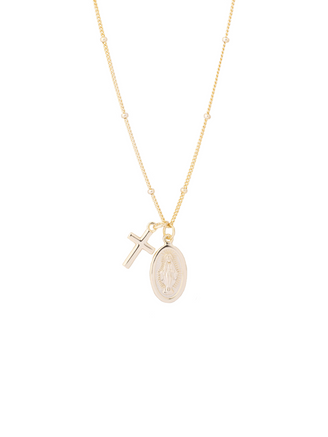 Collar Bolitas Con Virgen Y Cruz