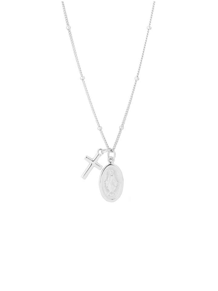 Collar Bolitas Con Virgen Y Cruz