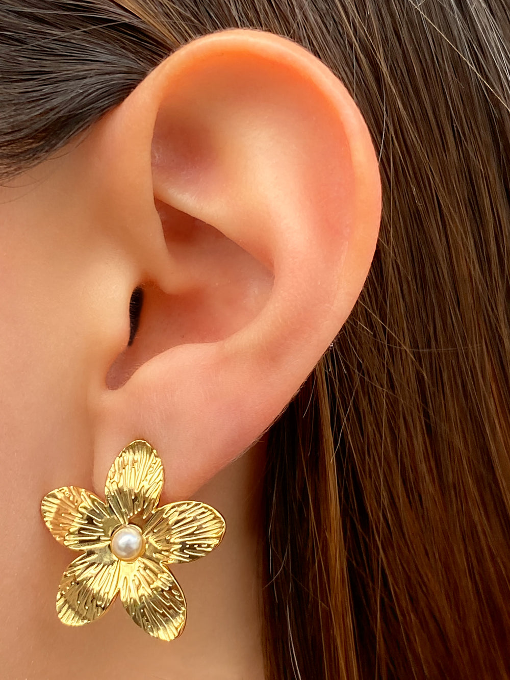 Par Arete Flor Con Perla