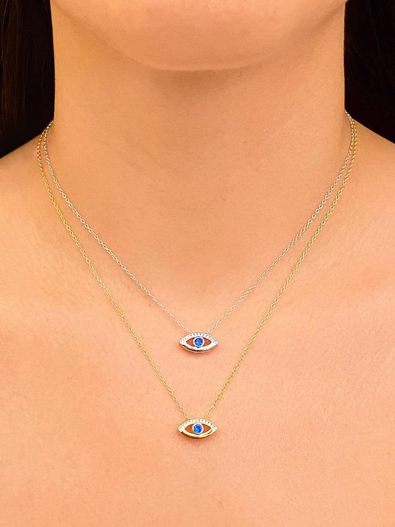 Collar Dije Ojo Azul Con Zirconias