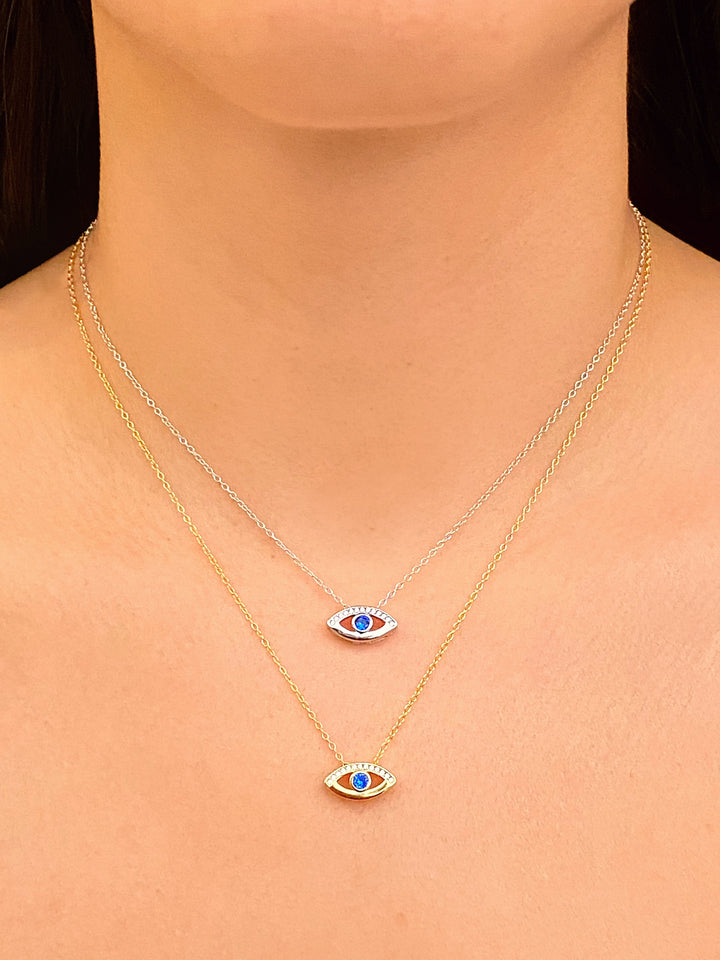 Collar Dije Ojo Azul Con Zirconias