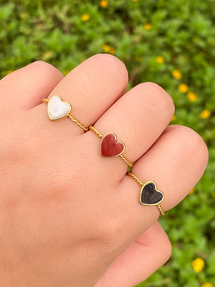 Anillo Semi Abierto Corazon Negro