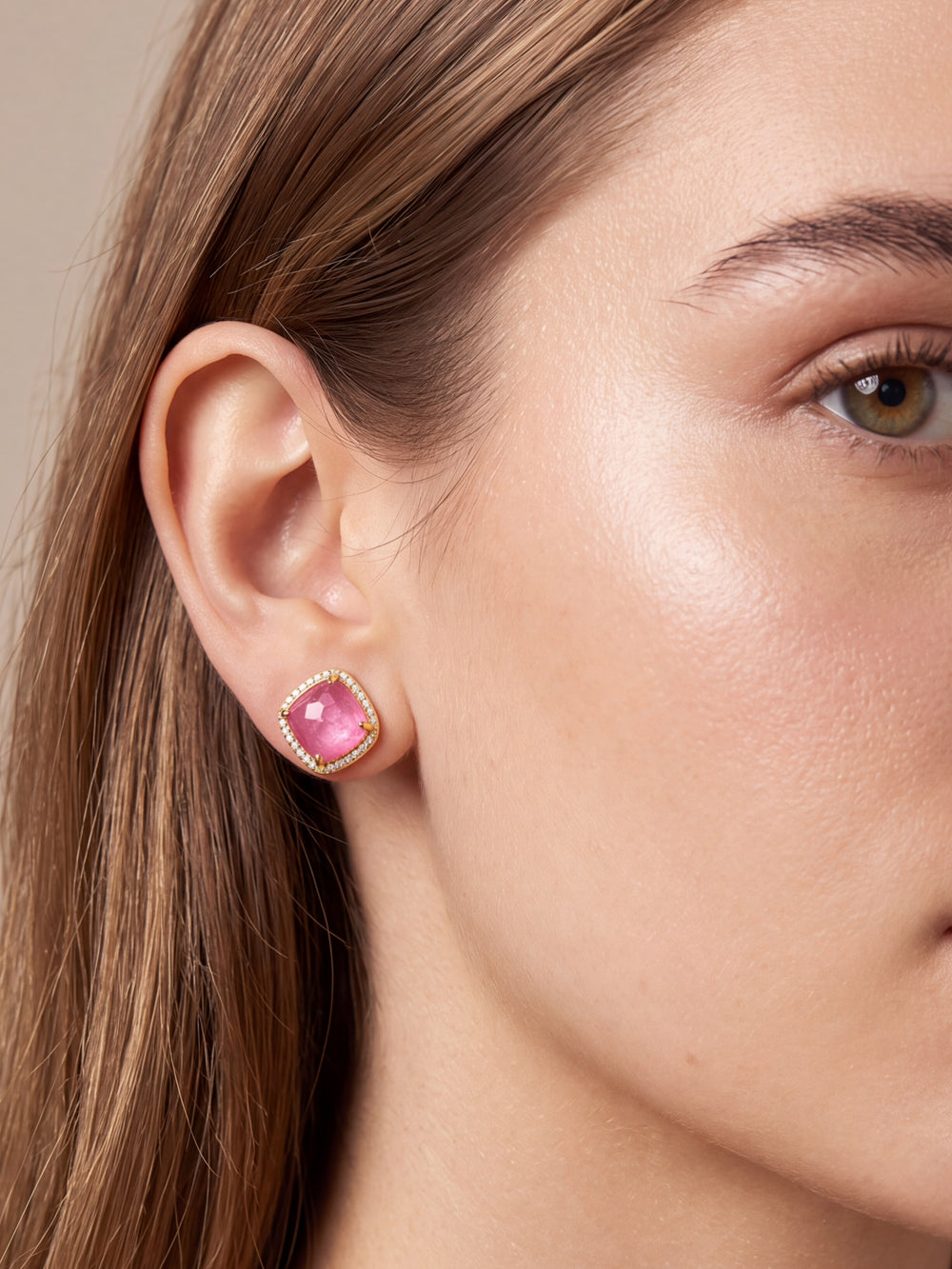 Par Arete Rombo Piedra Roja Agata Zirconias