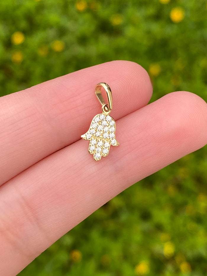 Dije Mano de Fatima Con Zirconias Oro 14k