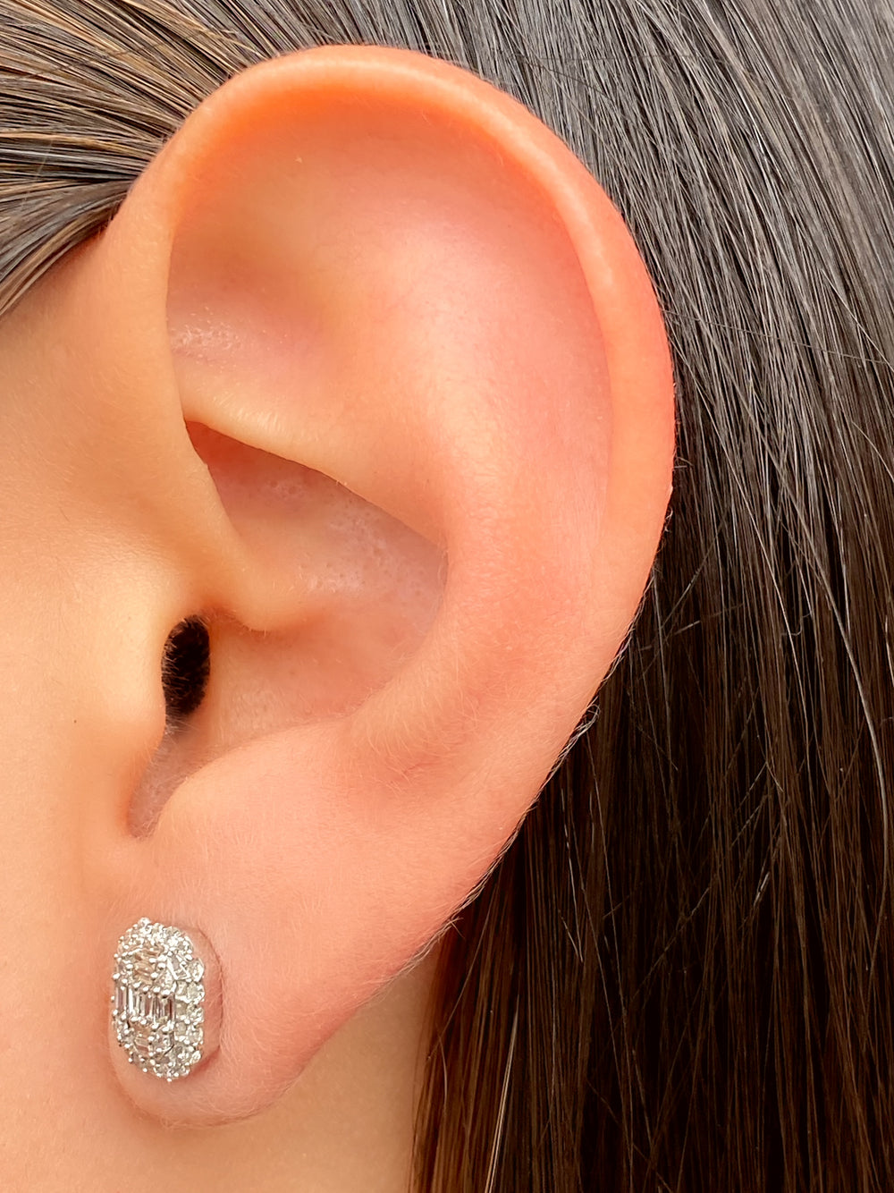 Par Arete Baguette Cluster Con Halo Diamante 0.5 Ct