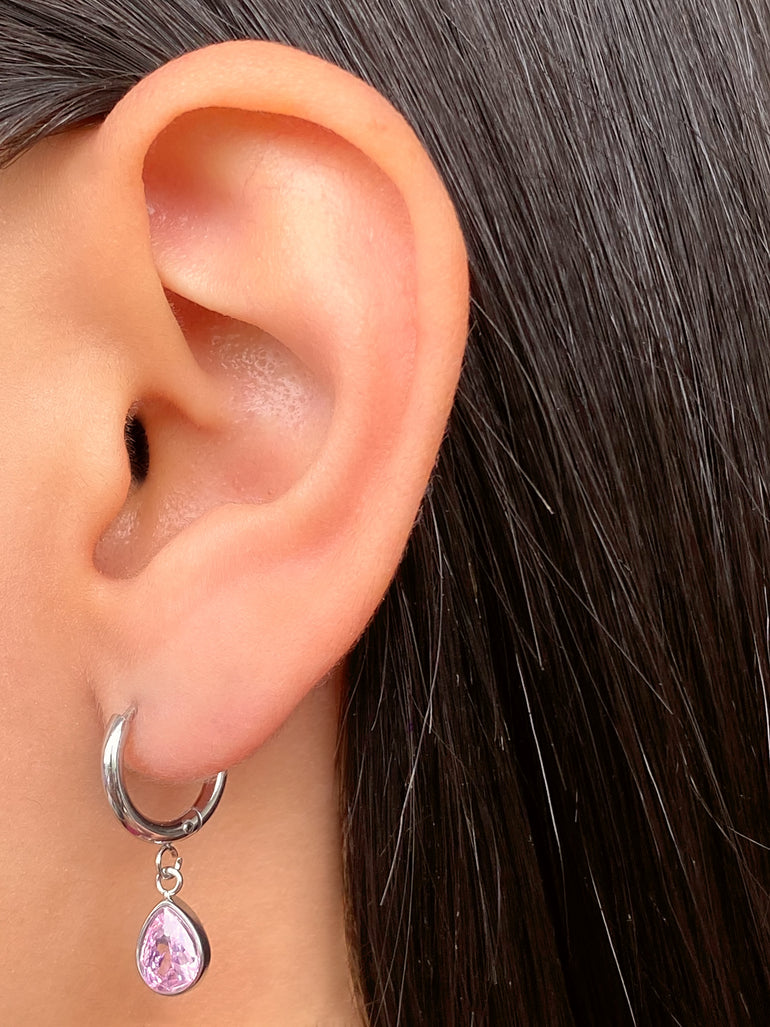 Par Arracada Dije Gota Zirconia Rosa