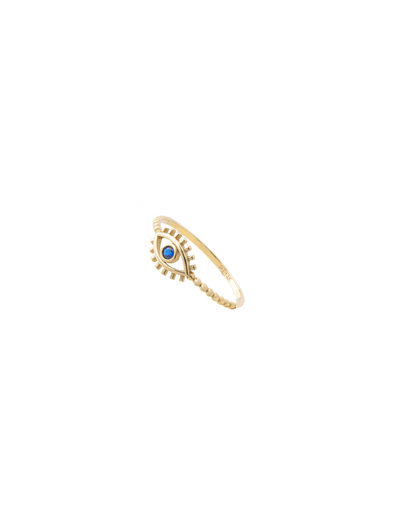 Anillo Bolitas Ojo Azul Oro 14k