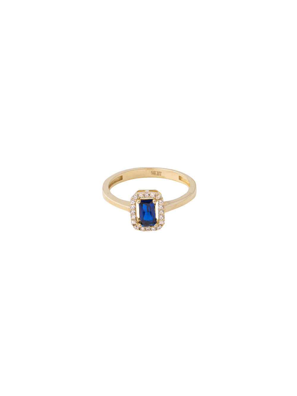 Anillo Baguette Azul Zirconias Oro 14k