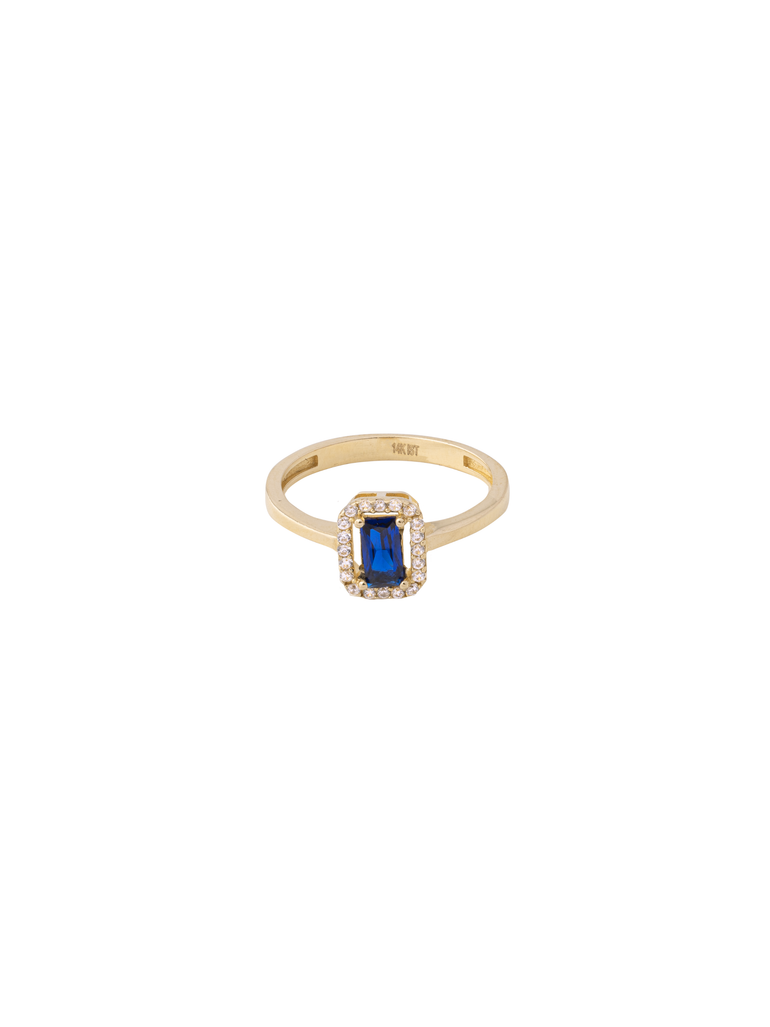 Anillo Baguette Azul Zirconias Oro 14k