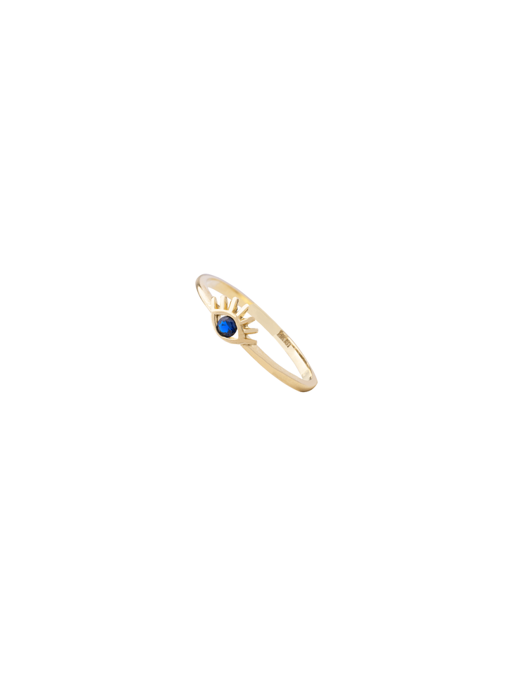 Anillo Delgado Ojo Azul Oro 14k