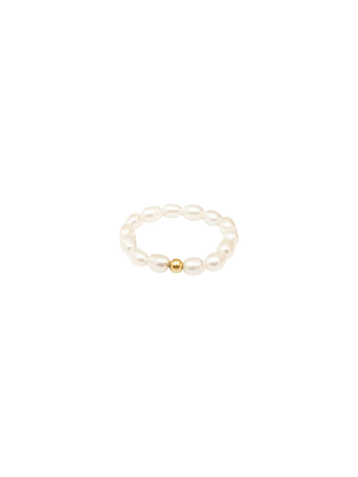 Anillo Perlitas Naturales Con Bolita Dorada