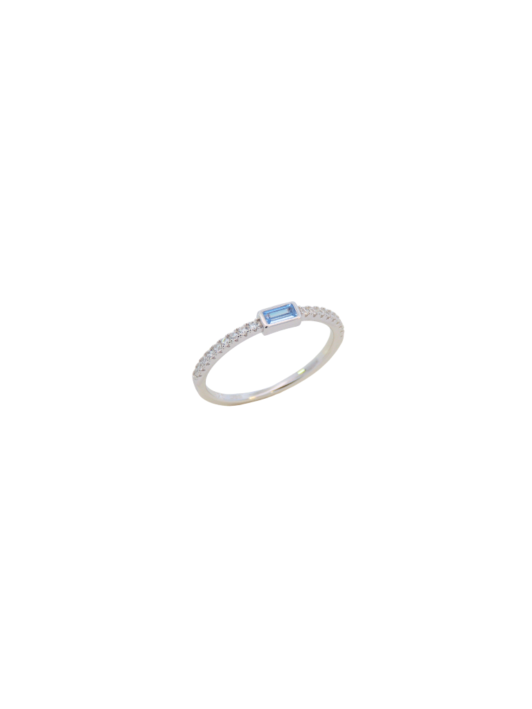 Anillo Zirconias Con Mini Baguette Celeste