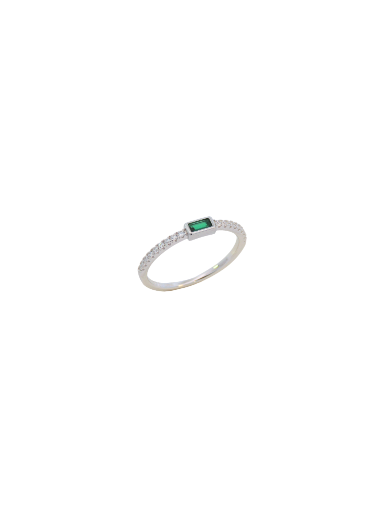 Anillo Zirconias Con Mini Baguette Verde