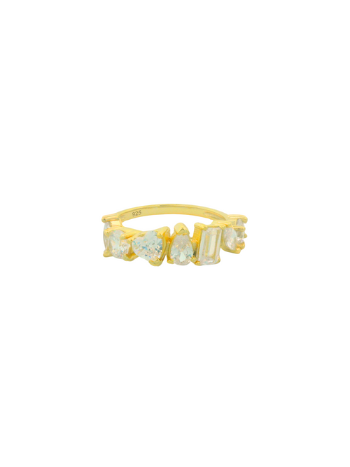 Anillo Con Baguettes, Zirconias y Corazones