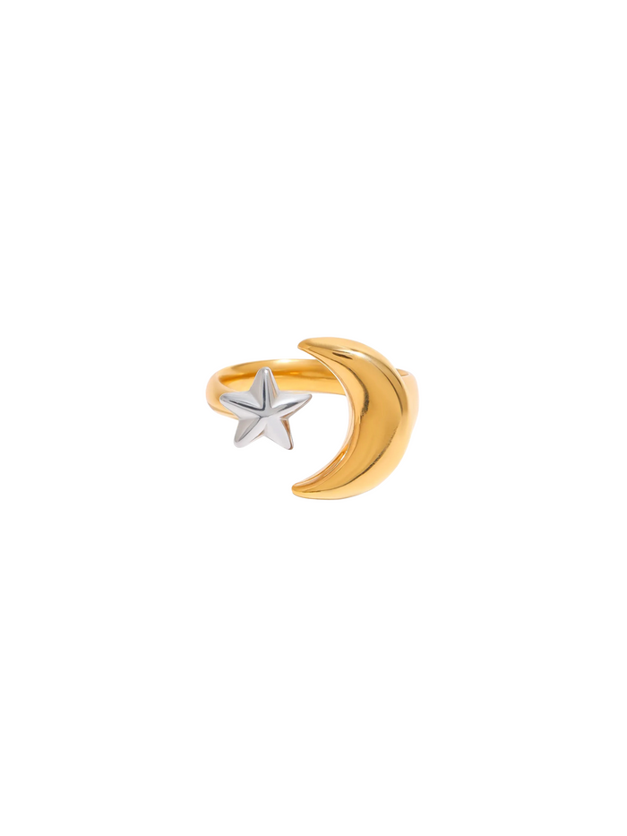 Anillo Luna Y Estrella Liso Combinado
