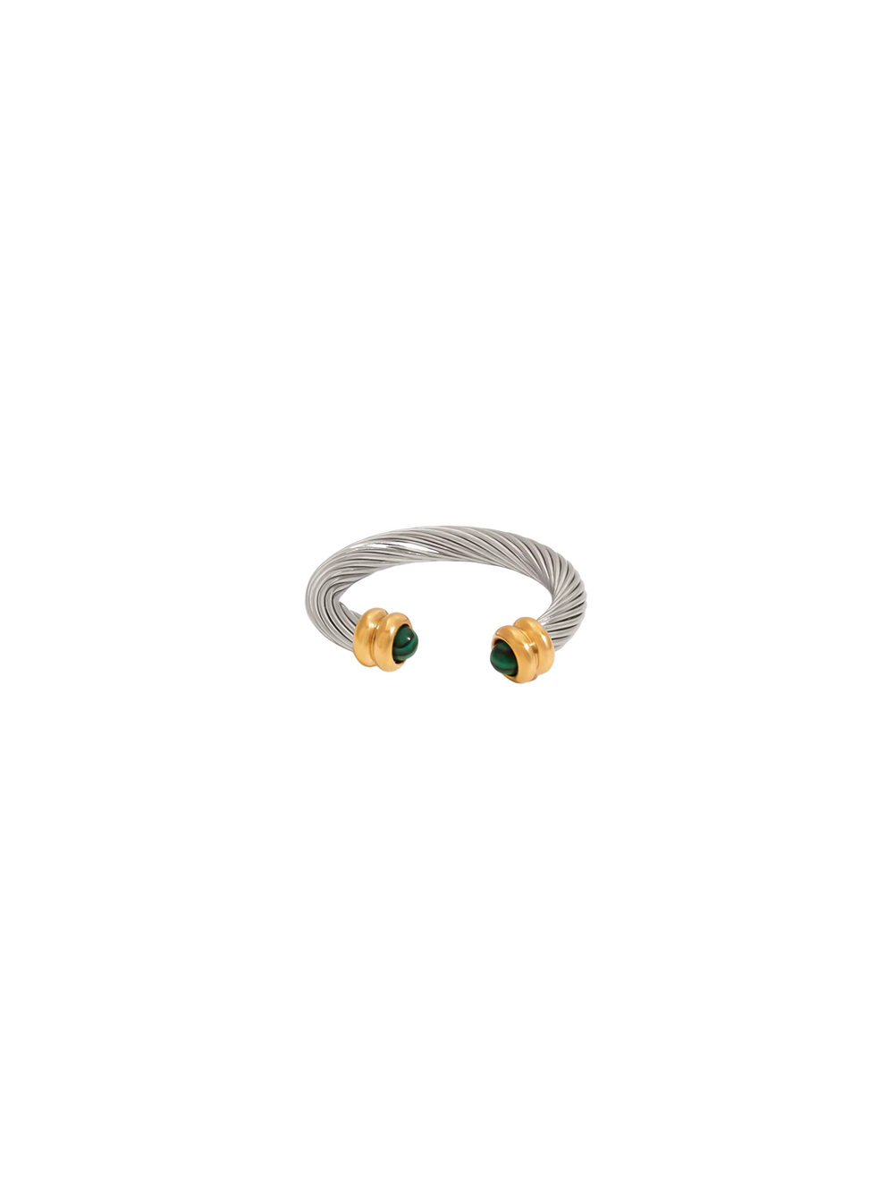 Anillo Abierto Torcido Con Piedra Verde