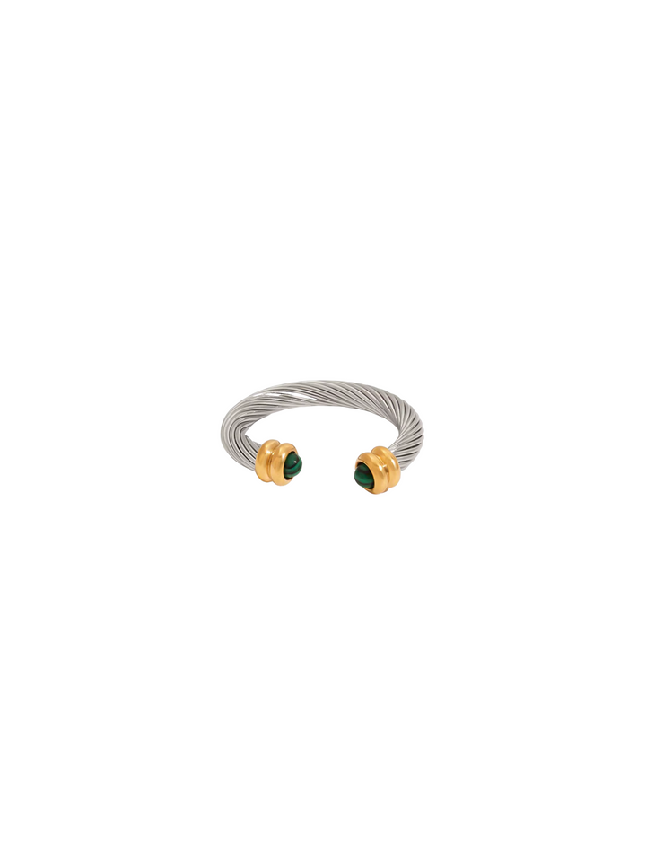 Anillo Abierto Torcido Con Piedra Verde
