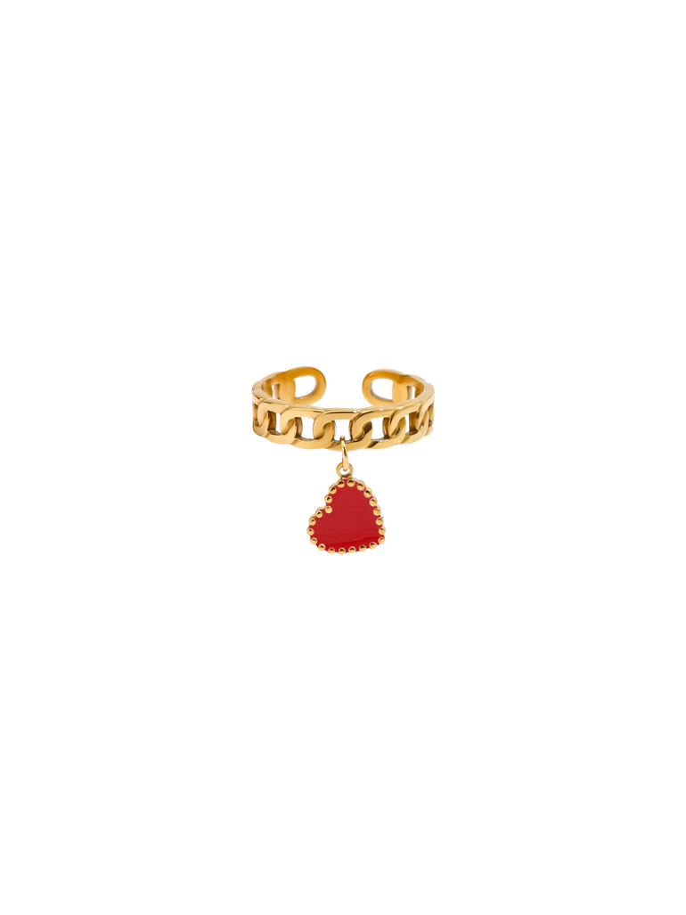 Anillo Eslabones Con Corazon Rojo