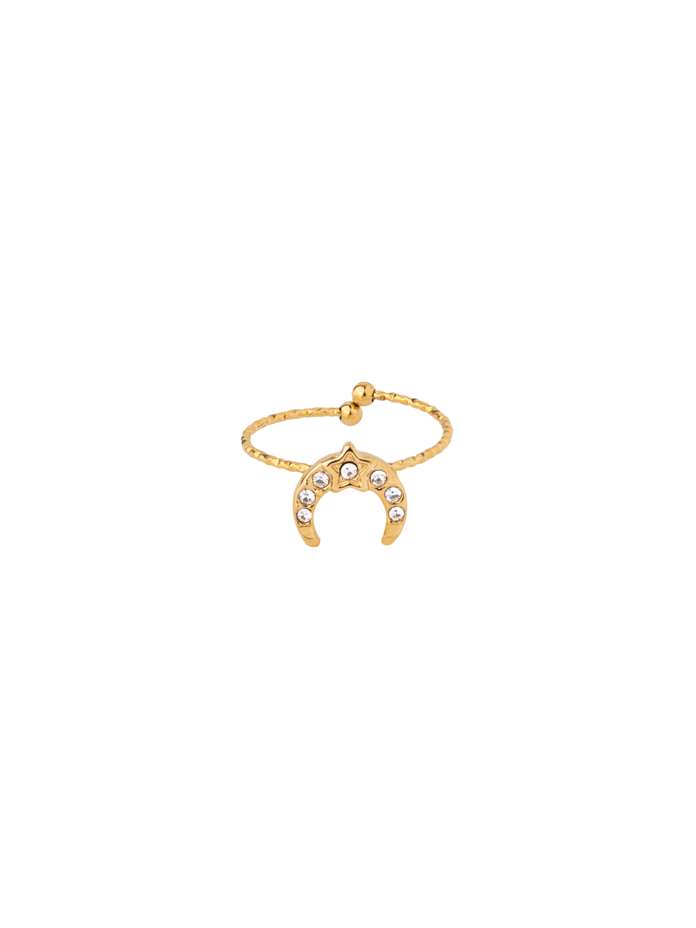 Anillo Con Textura Ajustable Luna Y Estrella Zirconias