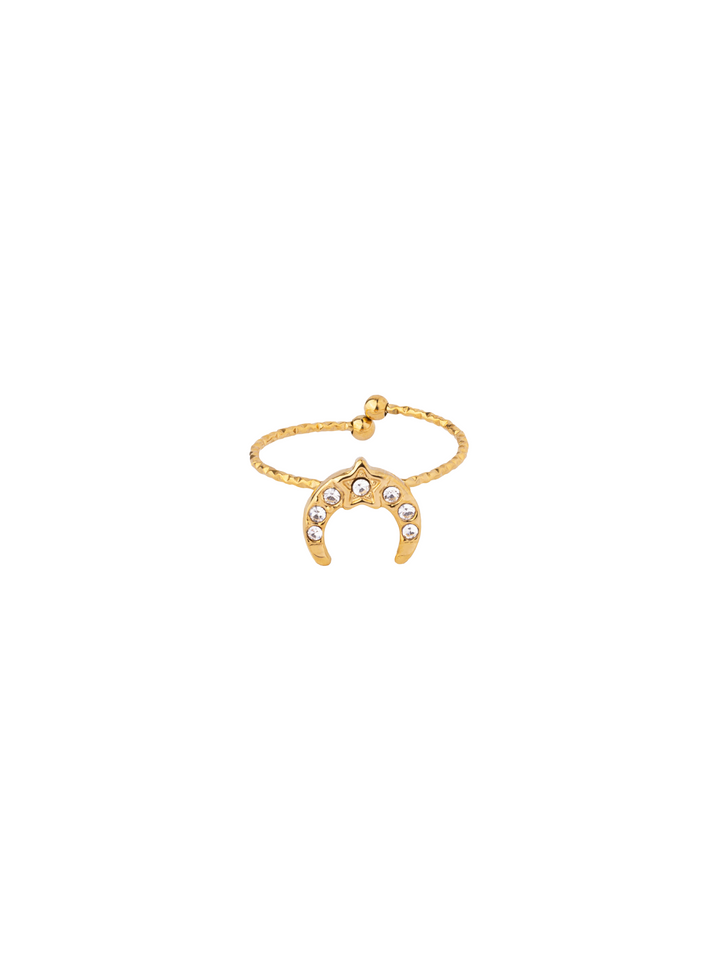 Anillo Con Textura Ajustable Luna Y Estrella Zirconias