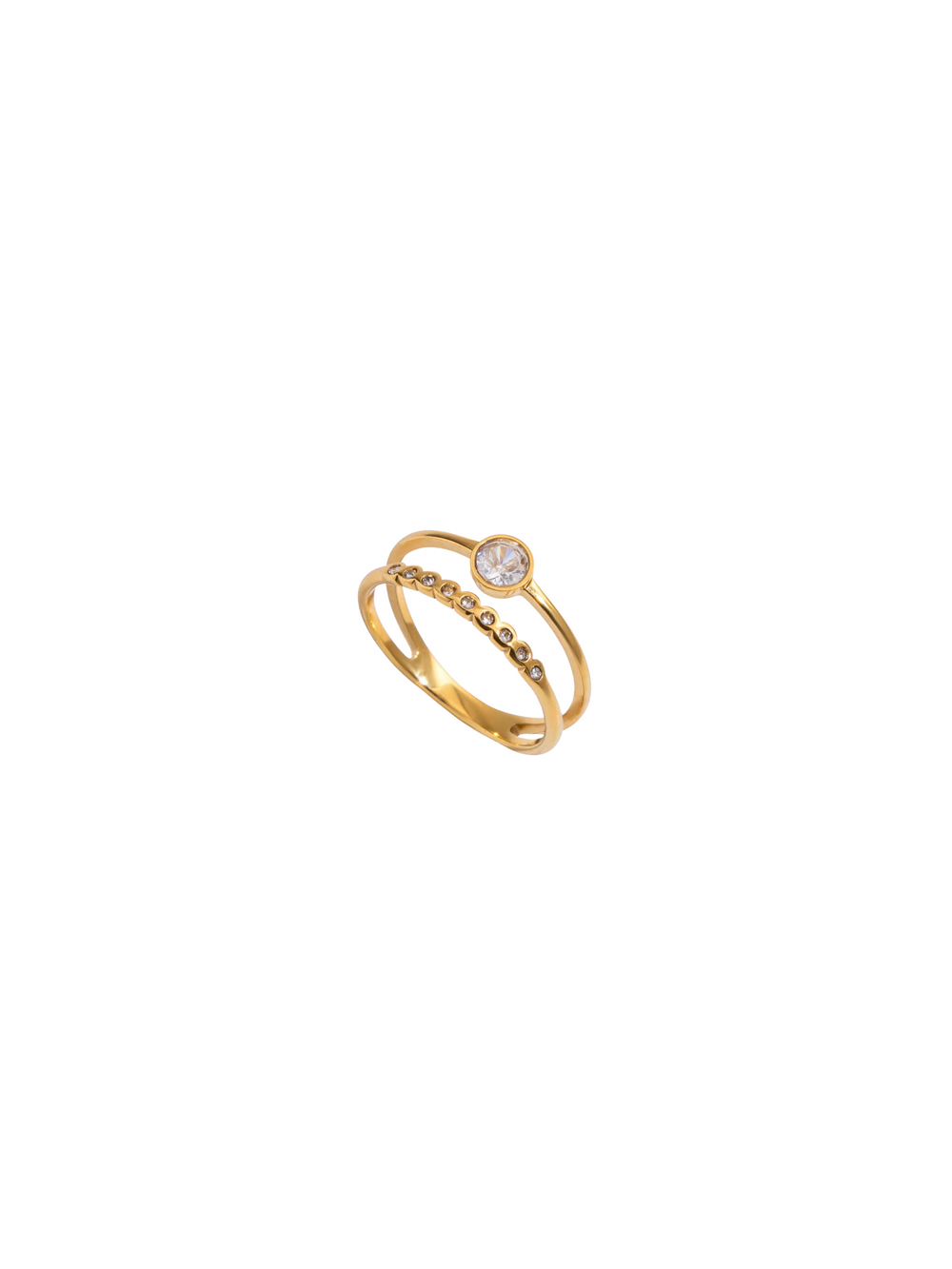 Anillo Doble Con Zirconia Redonda