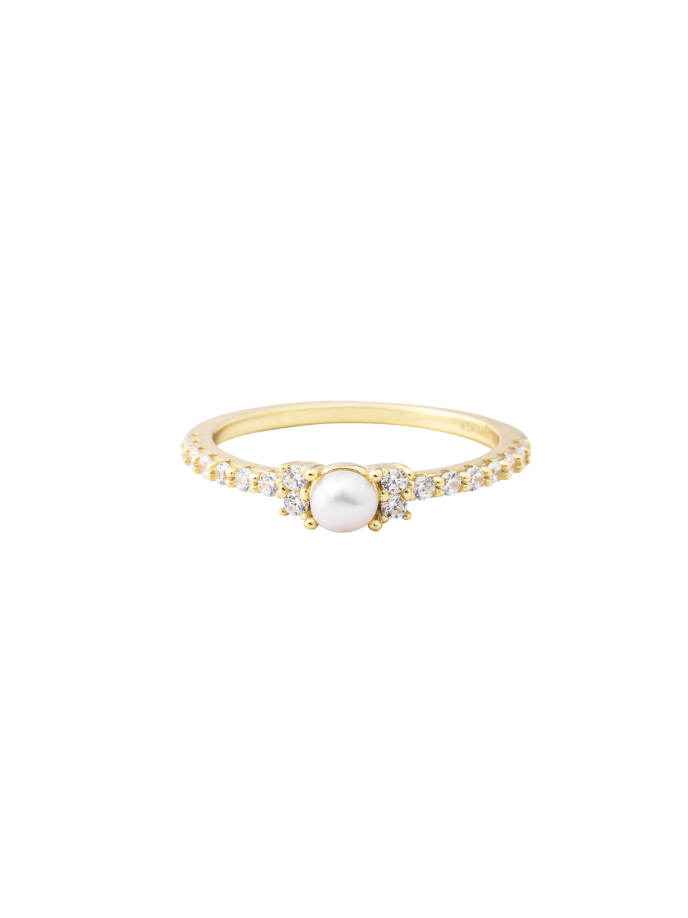 Anillo Perla Central y Zirconias