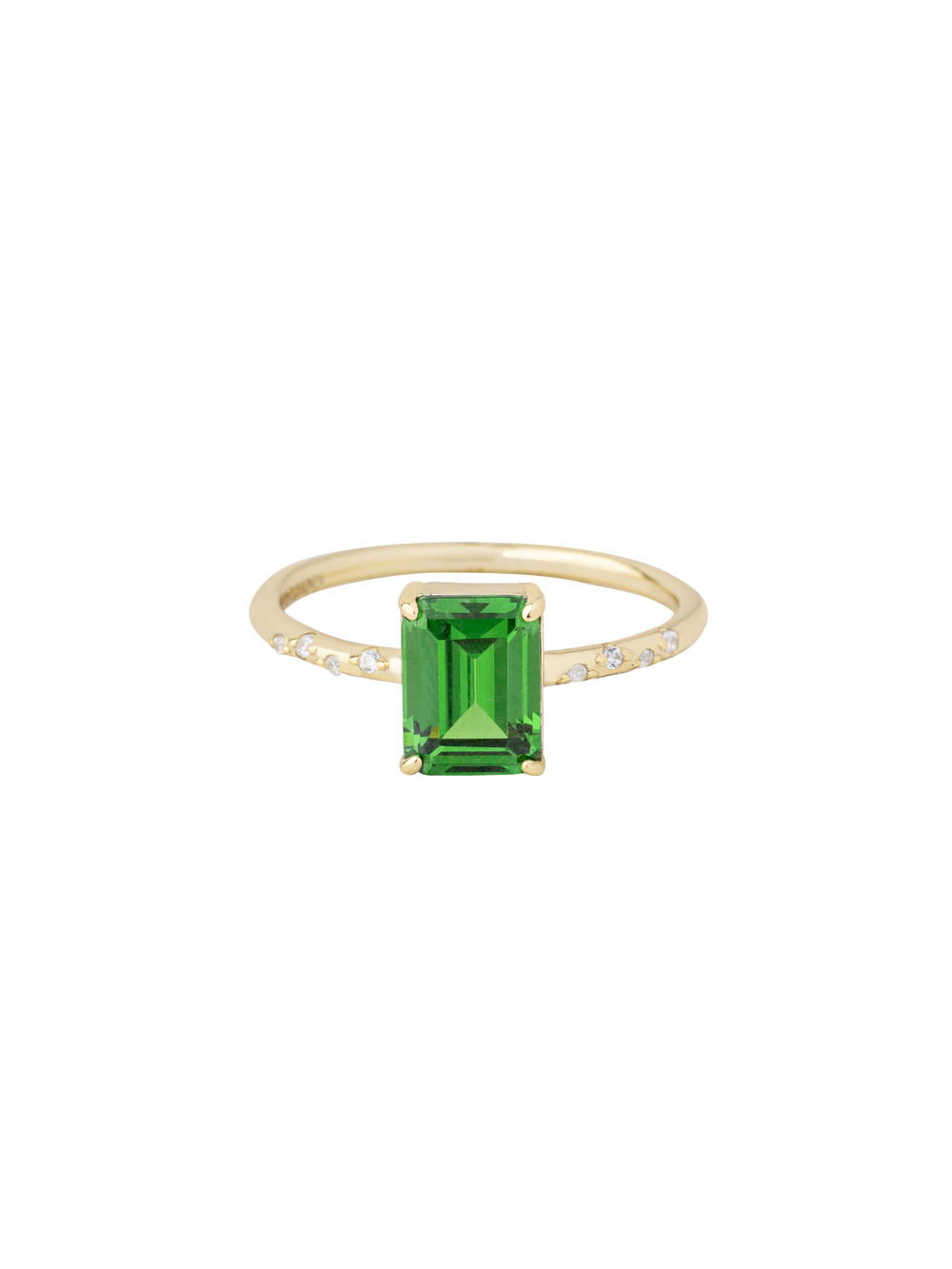 Anillo Con Piedra Rectangular Verde Y Zirconias