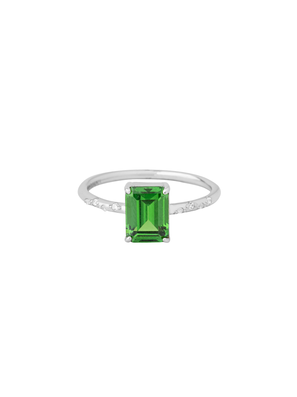 Anillo Con Piedra Rectangular Verde Y Zirconias