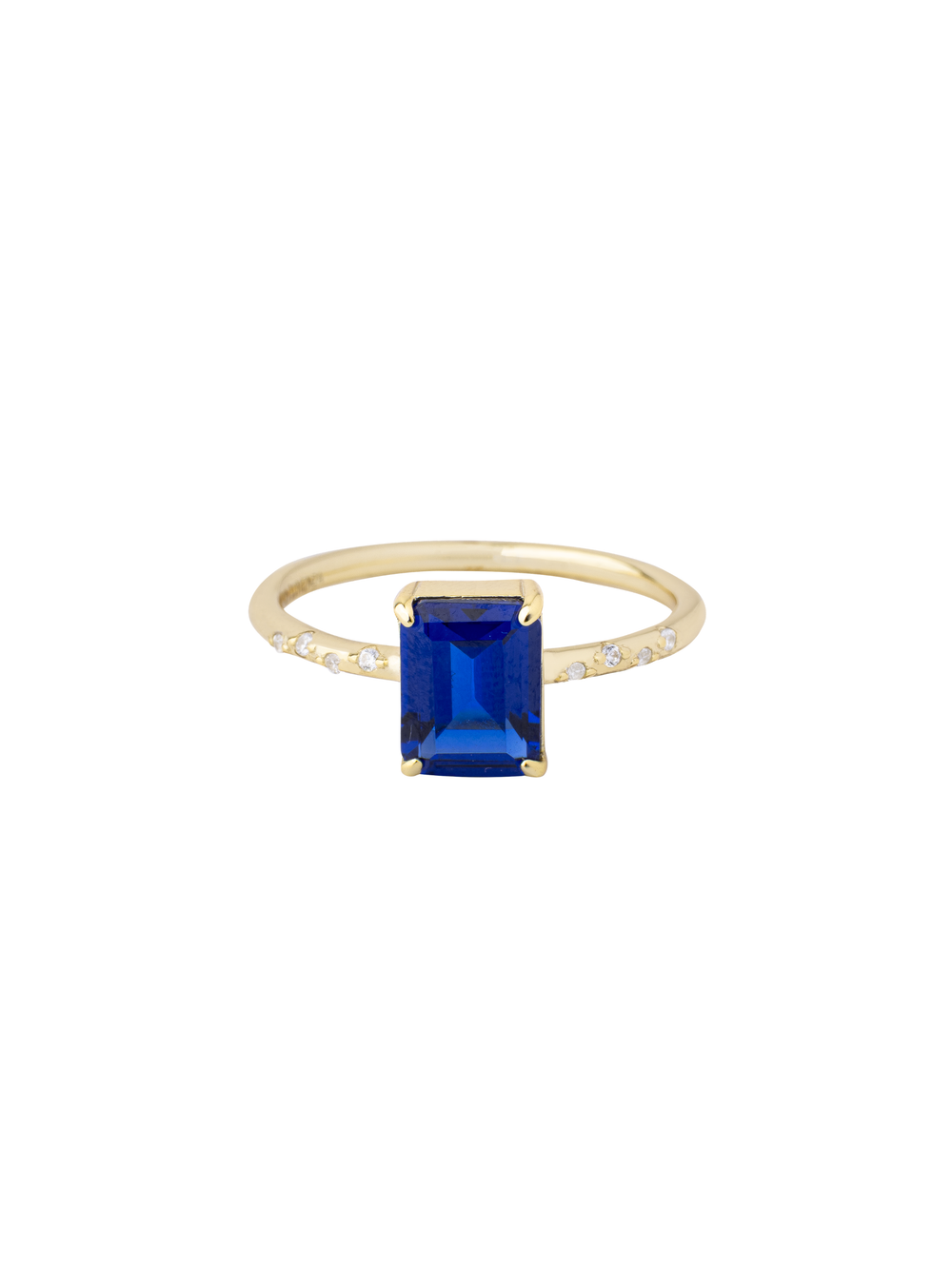 Anillo Con Piedra Rectangular Azul Y Zirconias