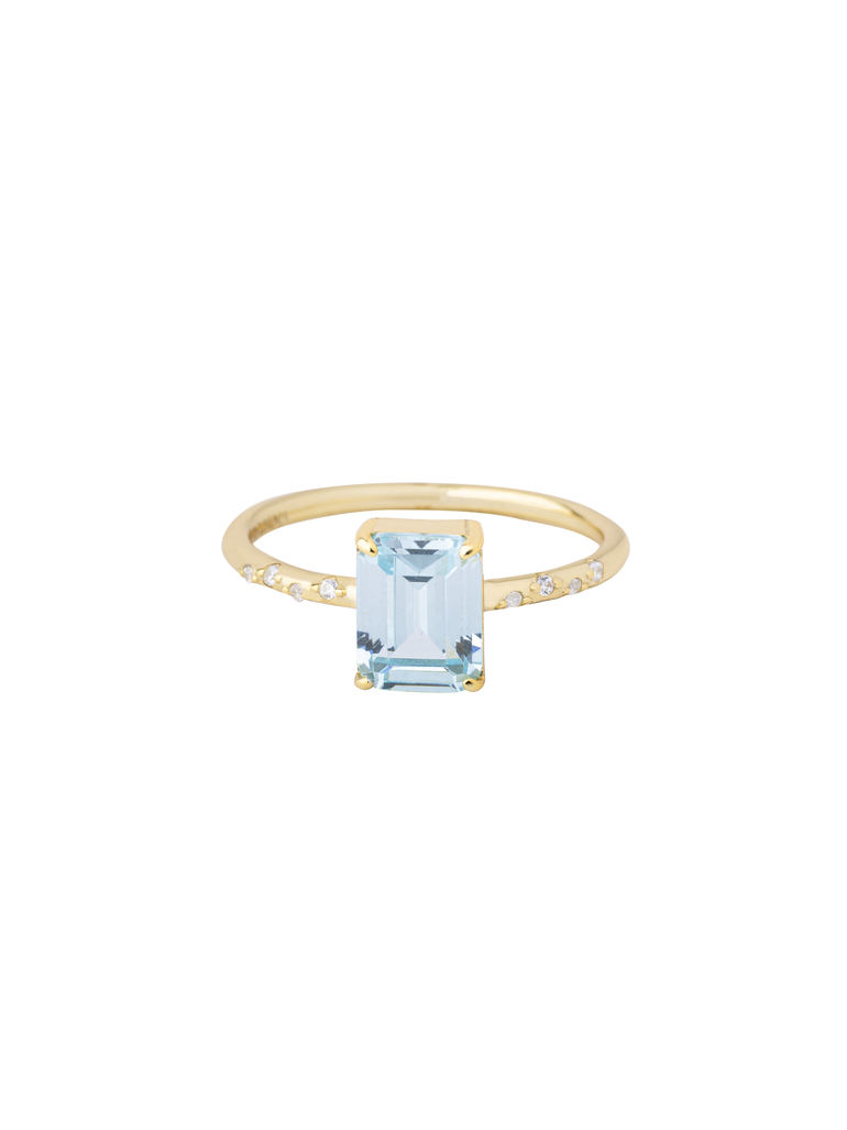 Anillo Con Piedra Rectangular Celeste Y Zirconias