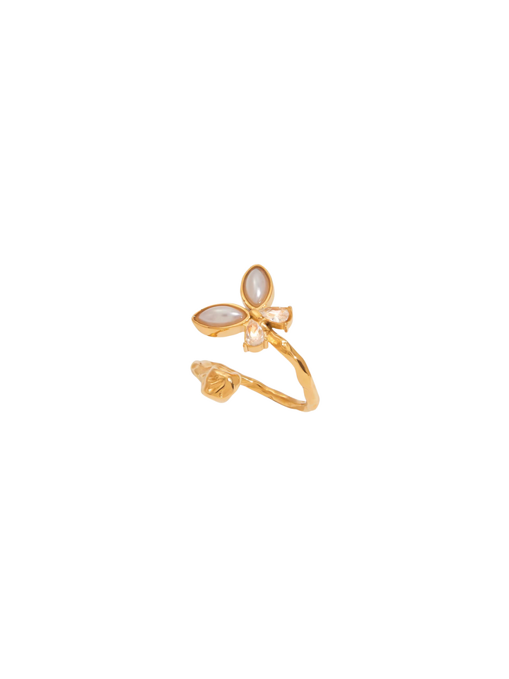 Anillo Abierto Mariposa Perla y Zirconia