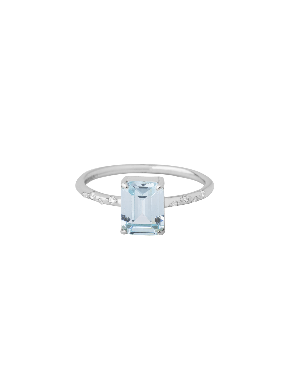 Anillo Con Piedra Rectangular Celeste Y Zirconias