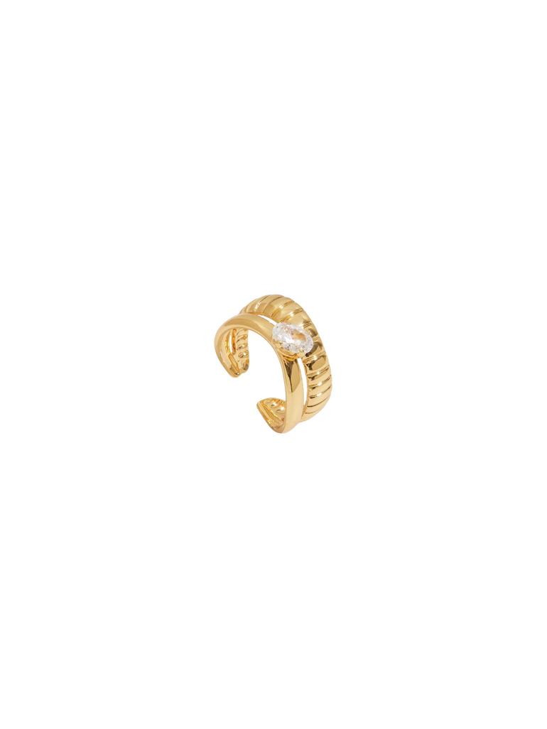 Anillo Doble Linea Con Zirconia Ovalada