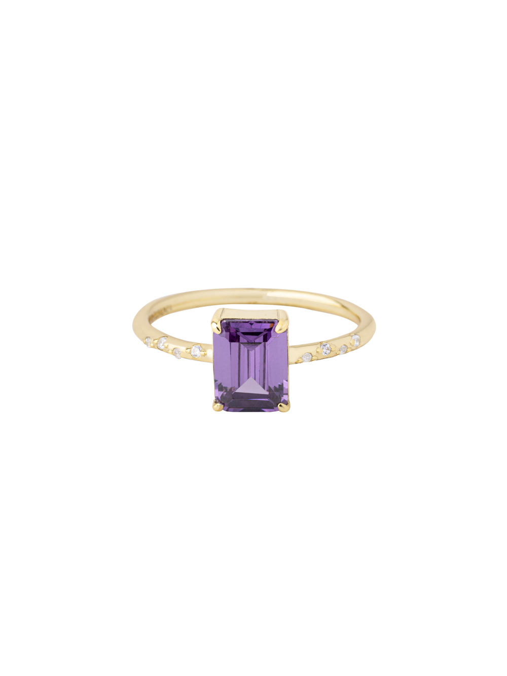 Anillo Con Piedra Rectangular Morado Y Zirconias